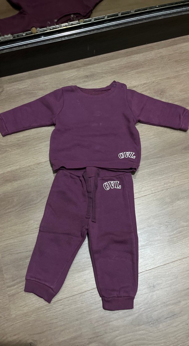 Koyu Mor Uzun Kollu Bebek Kız Takımı - Görsel 3