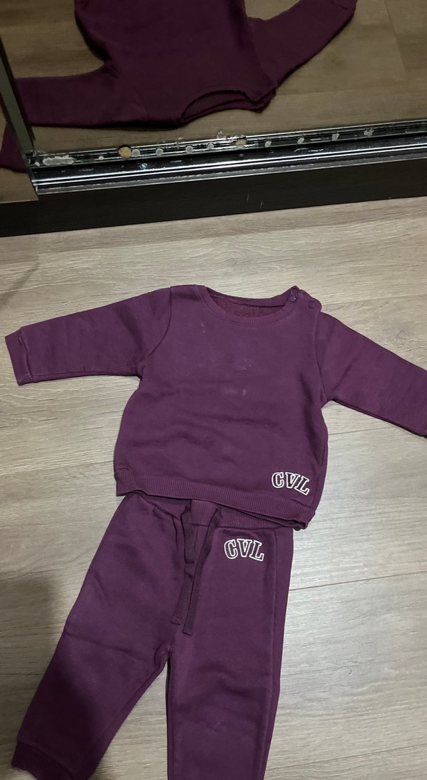 Koyu Mor Uzun Kollu Bebek Kız Takımı - Görsel 2