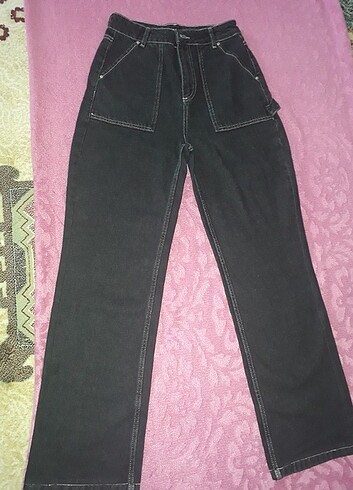 Bol paça siyah kot pantolon ters dikiş kot pantolon