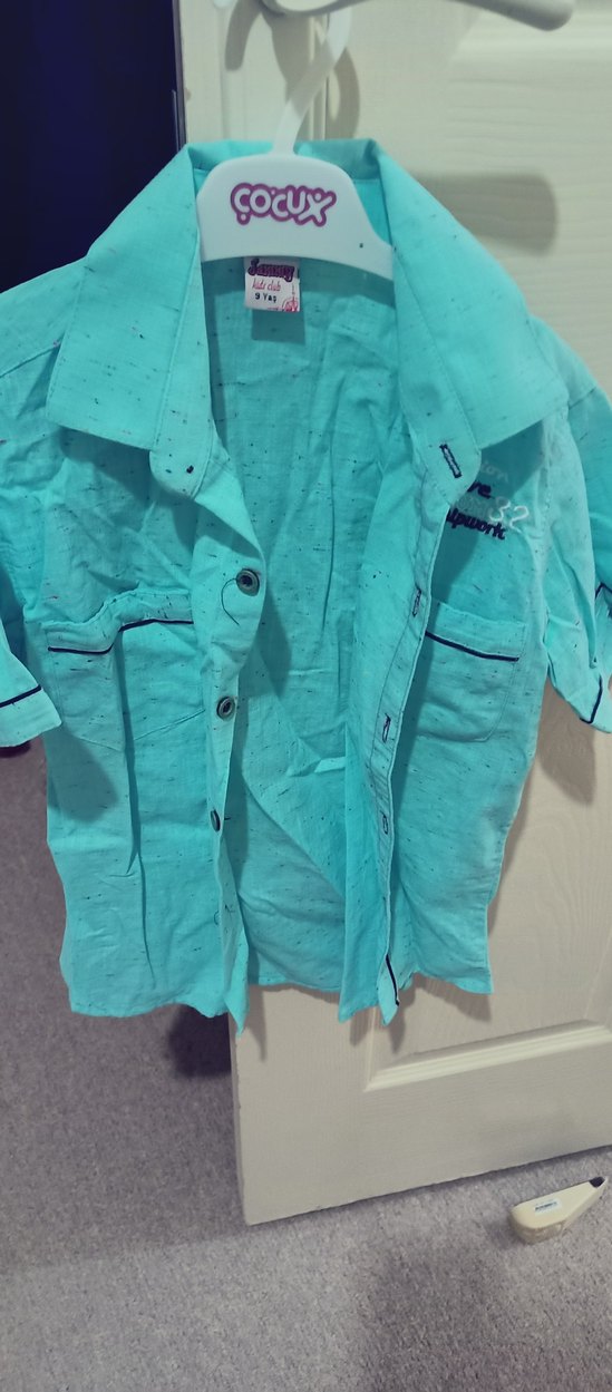 Erkek Çocuk Turkuaz Keten Kısa Kollu Gömlek - Görsel 2