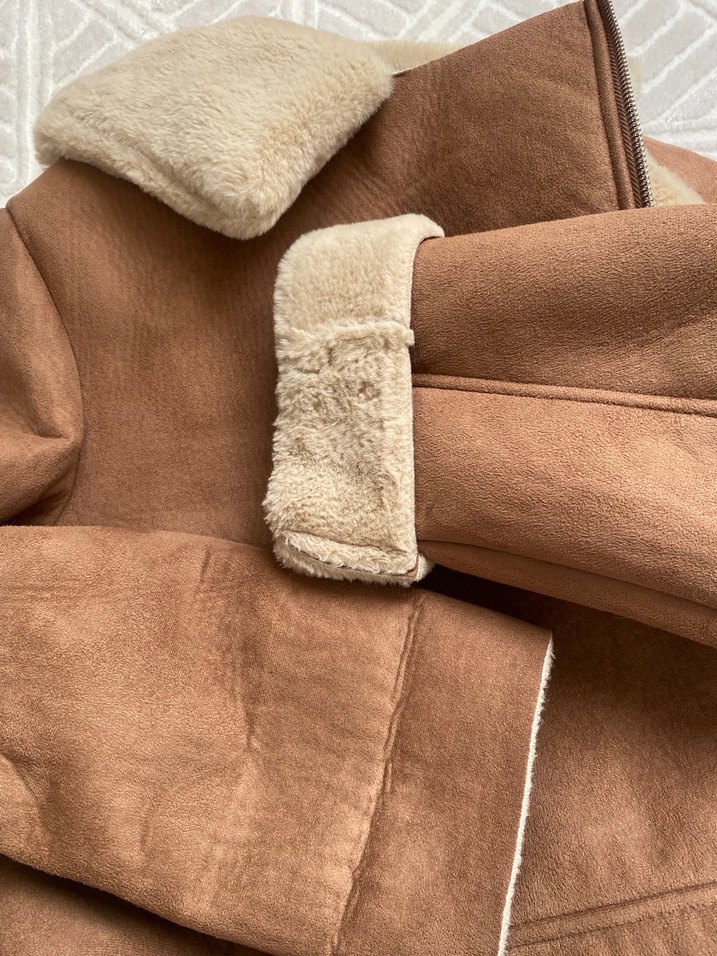 Kürklü Süet Kahverengi Kadın Ceket - Görsel 5