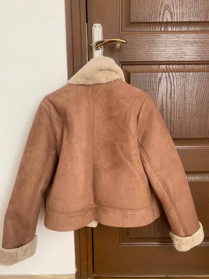 Kürklü Süet Kahverengi Kadın Ceket - Görsel 2