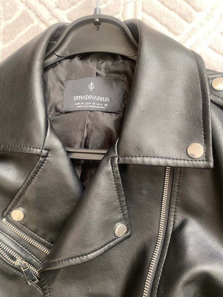 Kadın Siyah Deri Biker Ceket - Görsel 4