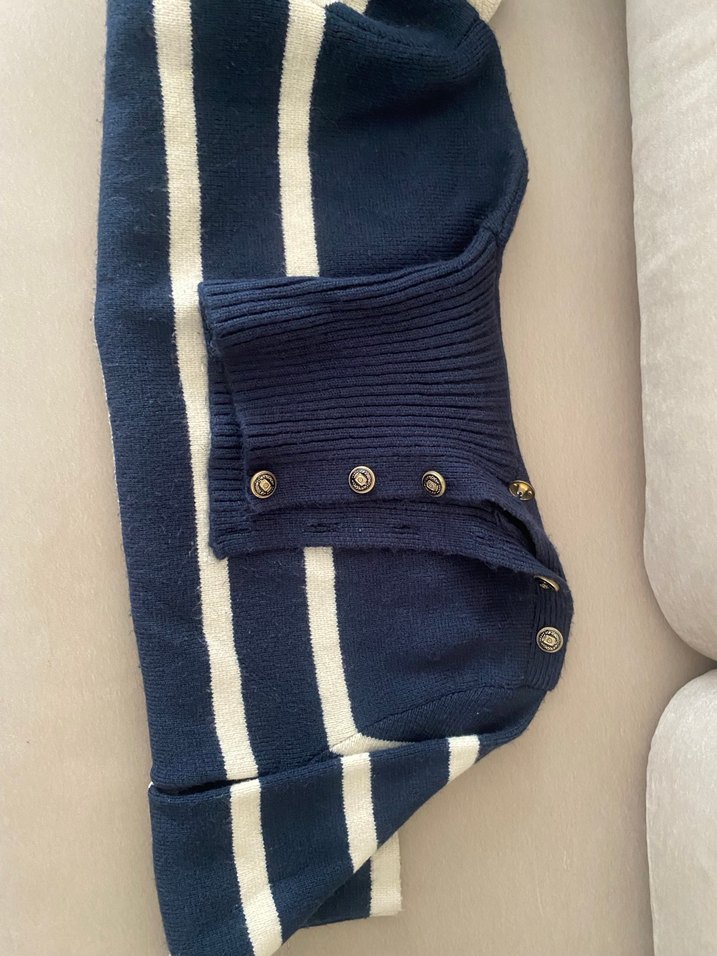 Kadın Lacivert Çizgili Örgü Kazak - Görsel 3