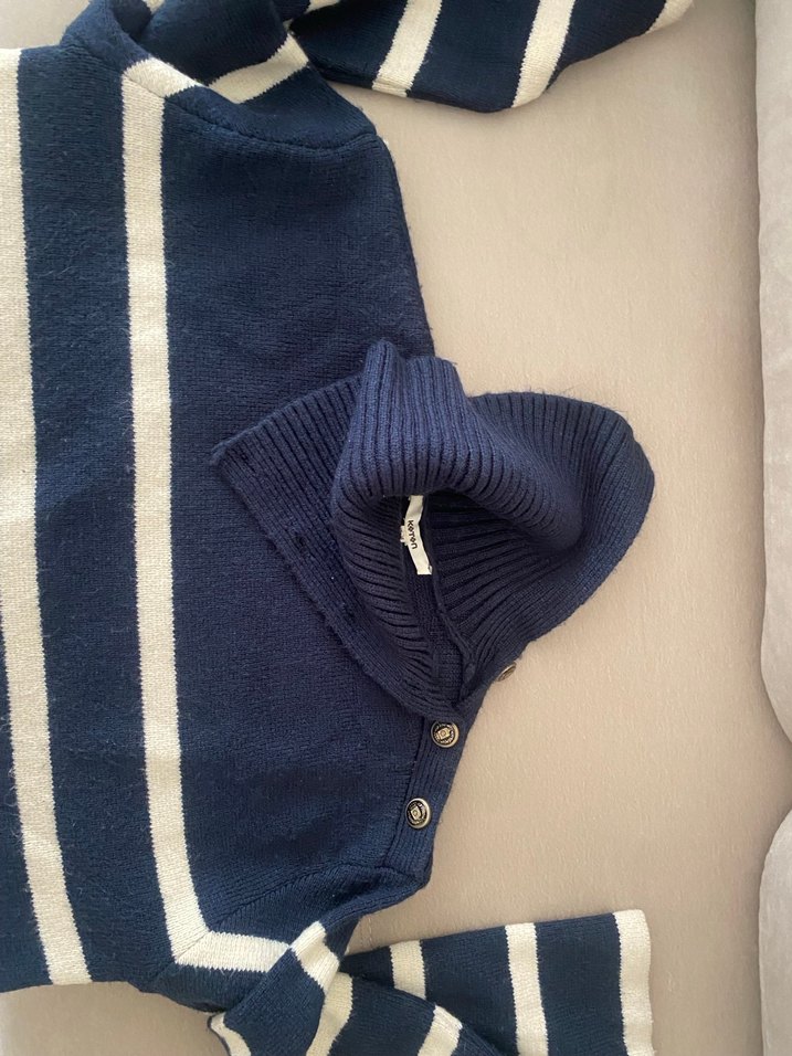 Kadın Lacivert Çizgili Örgü Kazak - Görsel 2