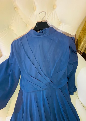 Mavi Drapeli Uzun Kadın Abiye Elbise - Görsel 4