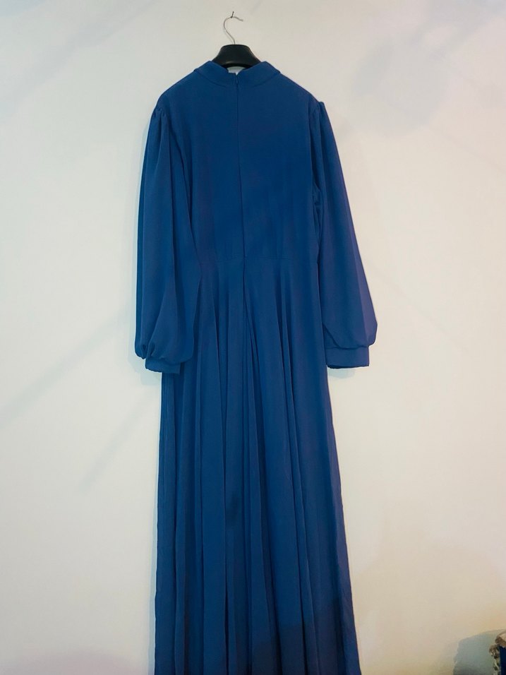 Mavi Drapeli Uzun Kadın Abiye Elbise - Görsel 2
