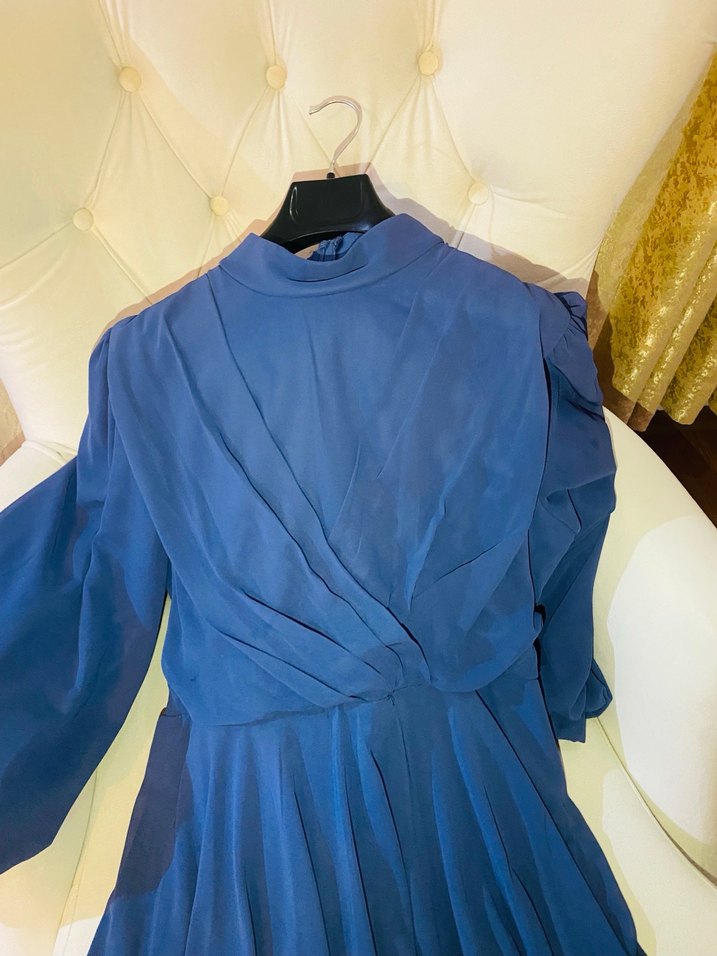 Mavi Drapeli Uzun Kadın Abiye Elbise - Görsel 3
