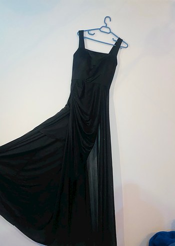 Siyah Uzun Drapeli  Abiye Elbise - Görsel 5