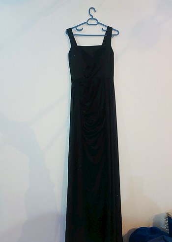 Siyah Uzun Drapeli  Abiye Elbise - Görsel 6