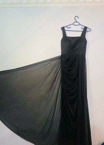 Siyah Uzun Drapeli  Abiye Elbise - Görsel 7