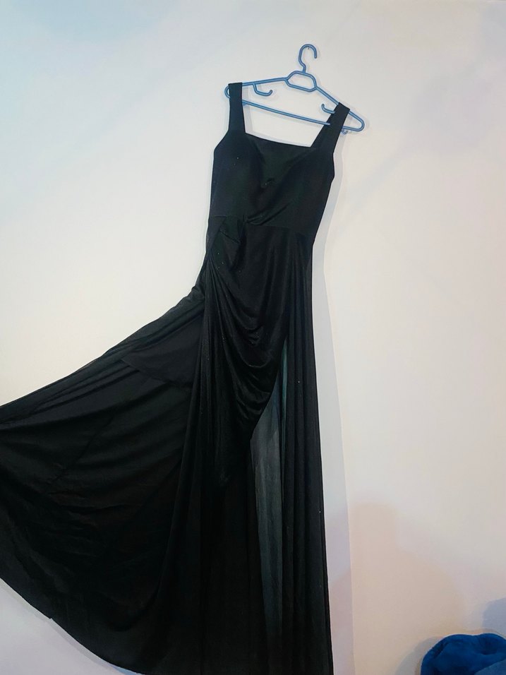 Siyah Uzun Drapeli  Abiye Elbise - Görsel 5