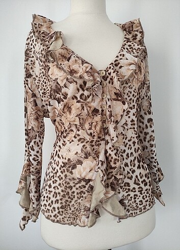 Vintage Love Vintage y2k leopar fırfırlı üst. 