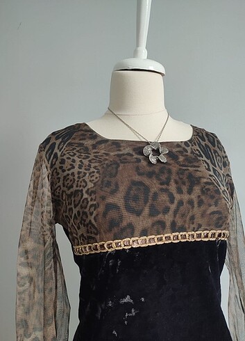 American Vintage Transparan kadife detaylı vintage leopar üst