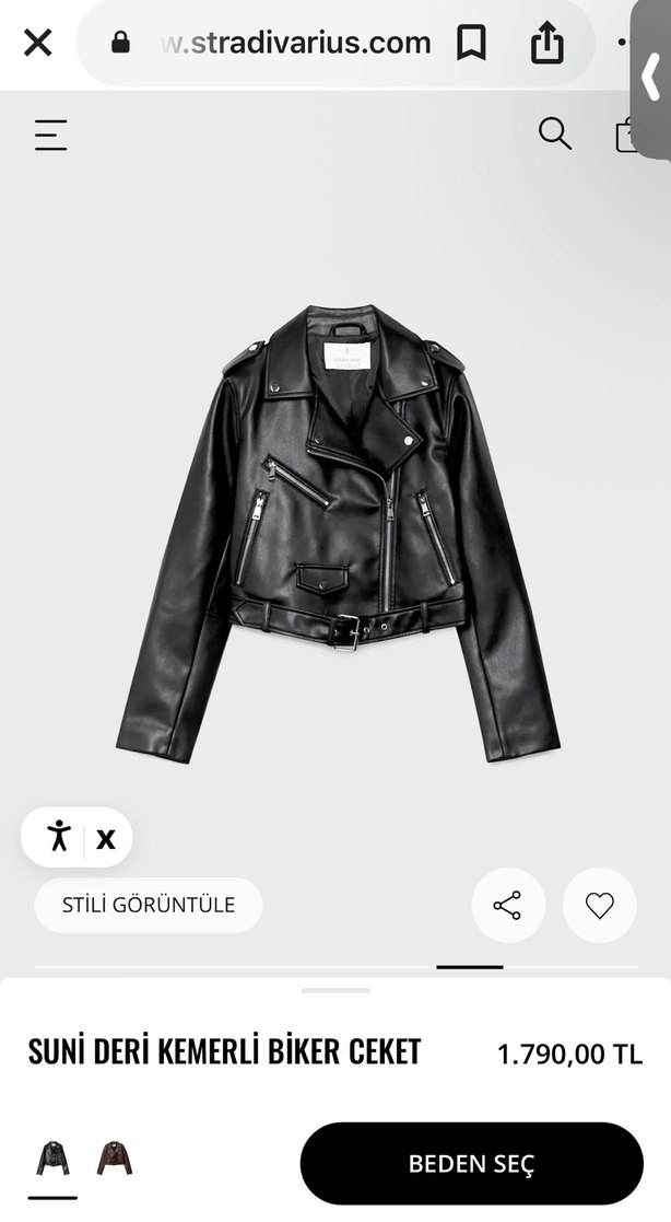 Stradivarius deri ceket - S Beden - Görsel 5