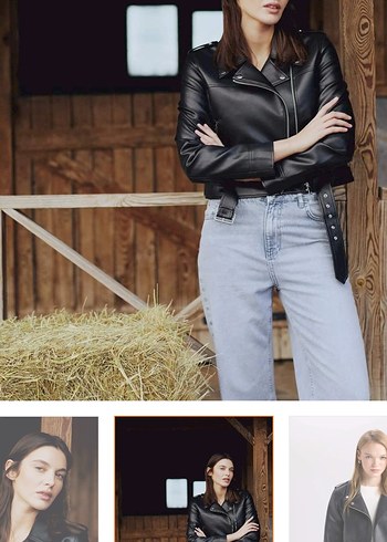 Kadın Siyah Deri Biker Ceket - Görsel 6