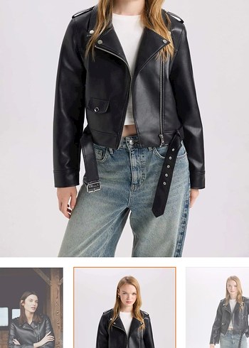 Kadın Siyah Deri Biker Ceket - Görsel 4