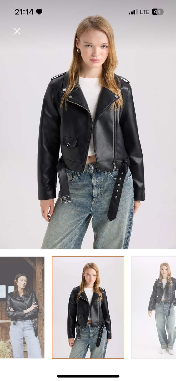 Kadın Siyah Deri Biker Ceket - Görsel 4
