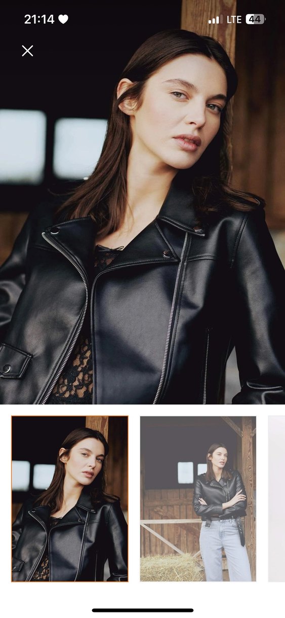Kadın Siyah Deri Biker Ceket - Görsel 5