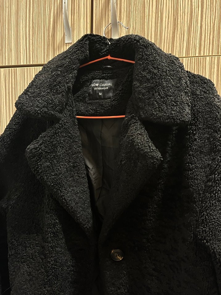 Siyah Kadın Midi Peluş Kaban - Görsel 2