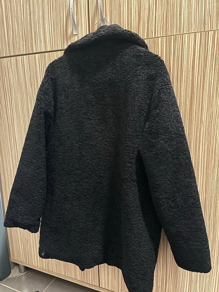 Siyah Kadın Midi Peluş Kaban - Görsel 3