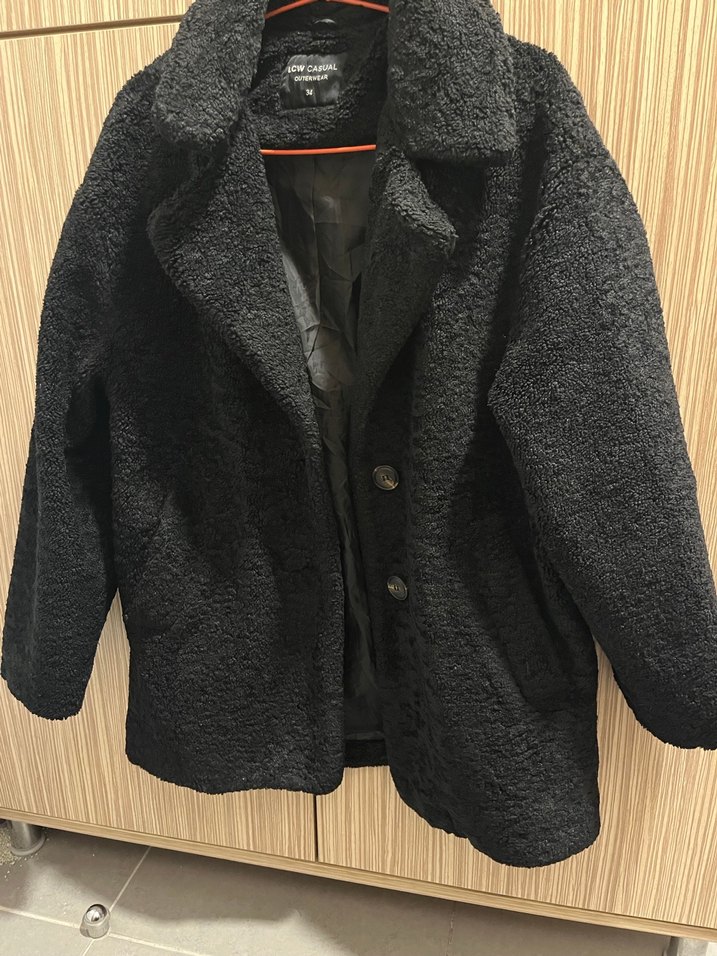 Siyah Kadın Midi Peluş Kaban - Görsel 4