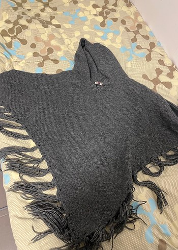 Gri Bohem Tarz Kadın Örgü Panço - Görsel 2