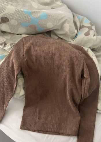 Kadın Kahverengi Keten Pilili Uzun Kollu Kazak - Görsel 2