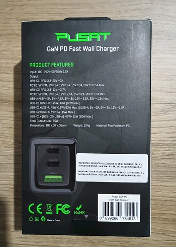 Monster Pusat 65W GaN PD Hızlı Siyah Duvar Şarj Cihazı - Görsel 2