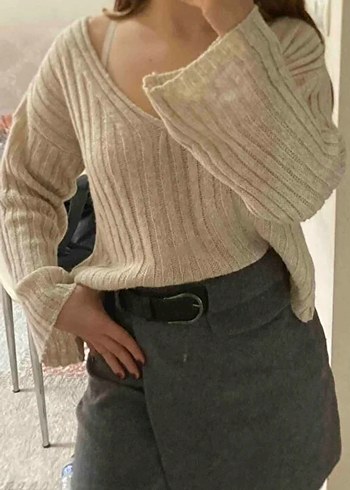 Yünlü geniş kalıp basic triko kazak - Görsel 3