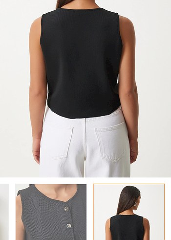 Düğmeli Siyah V Yaka Kadın Yelek - Görsel 3