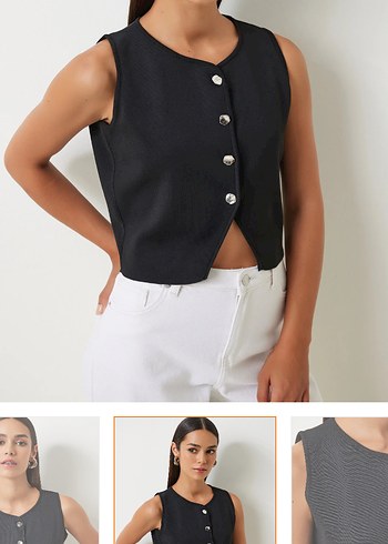 Düğmeli Siyah V Yaka Kadın Yelek - Görsel 2