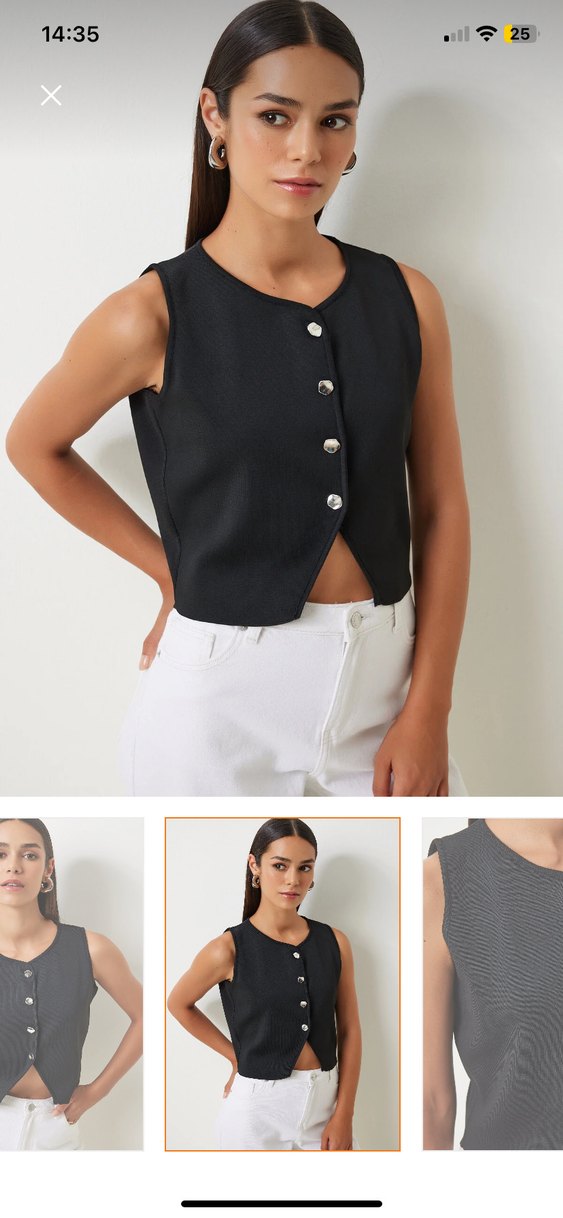 Düğmeli Siyah V Yaka Kadın Yelek - Görsel 2