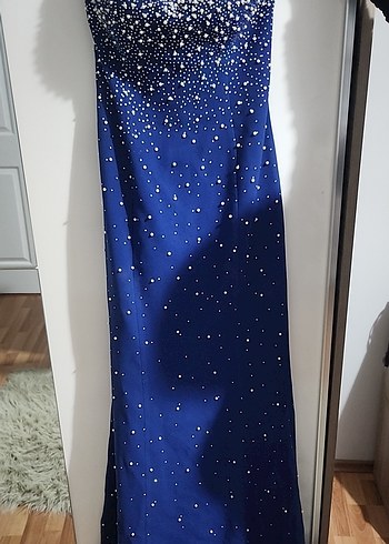 Mavi Straplez Payetli Uzun Abiye Elbise - Görsel 3
