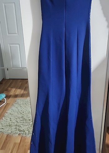 Mavi Straplez Payetli Uzun Abiye Elbise - Görsel 2