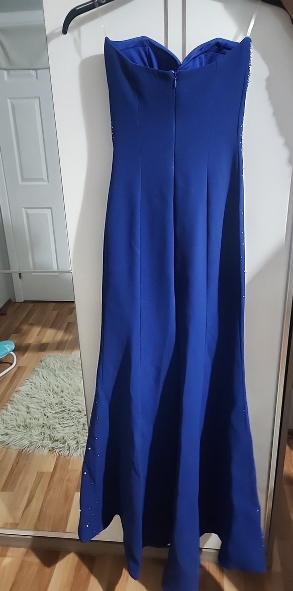 Mavi Straplez Payetli Uzun Abiye Elbise - Görsel 2