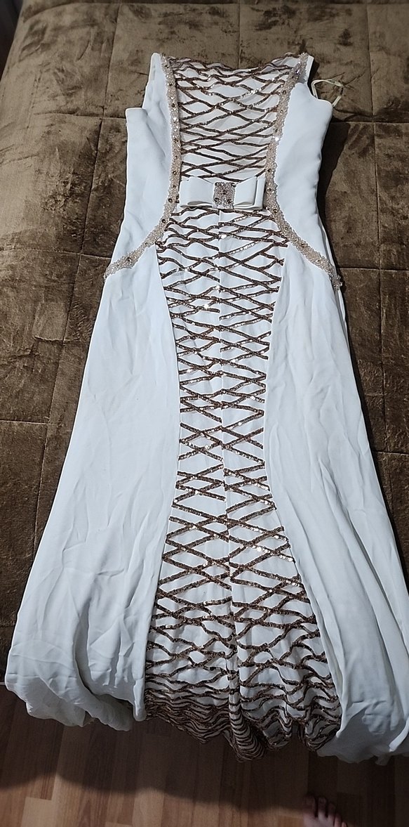 İnci İşlemeli Beyaz Uzun Abiye Elbise nişan söz elbisesi - Görsel 2
