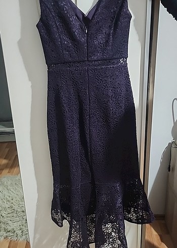 Lacivert Dantel İşlemeli Straplez Uzun Abiye - Görsel 2