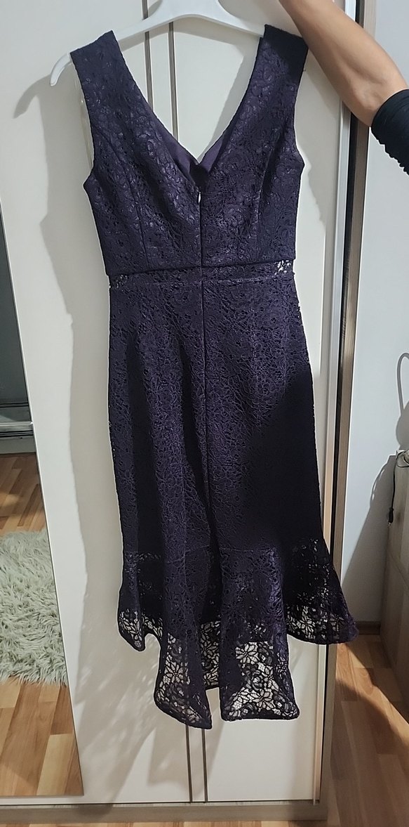 Lacivert Dantel İşlemeli Straplez Uzun Abiye - Görsel 2