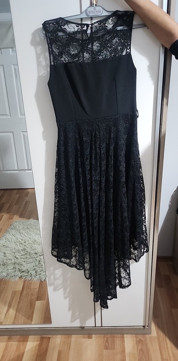 Siyah Dantel Detaylı Straplez Uzun Abiye Elbise - Görsel 3