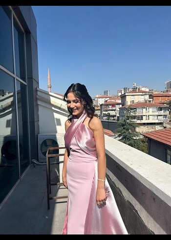 Pudra Renk Drapeli Uzun Abiye Elbise - Görsel 2