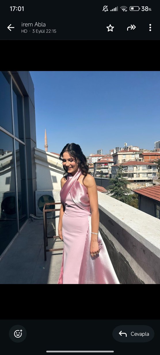 Pudra Renk Drapeli Uzun Abiye Elbise - Görsel 2