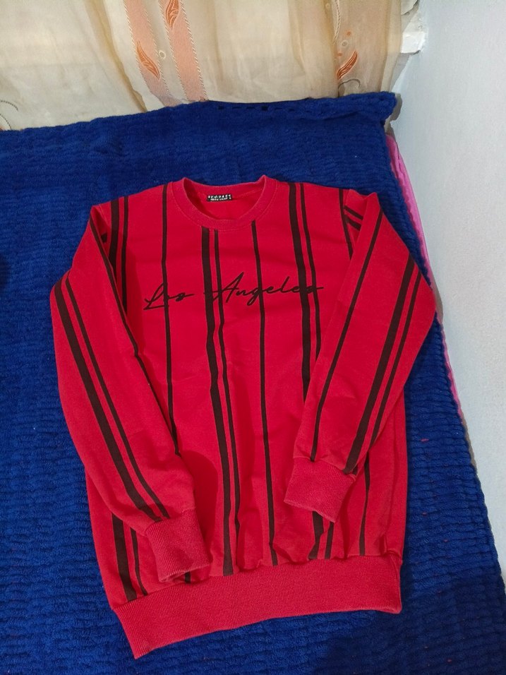 Kırmızı Çizgili Erkek Sweatshirt - Görsel 2