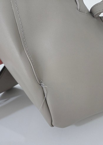 Gri Deri Kadın Çanta - Görsel 5