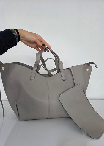 Gri Deri Kadın Çanta - Görsel 3