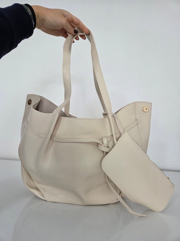 Bej Deri Minimalist Kadın Çanta - Görsel 2