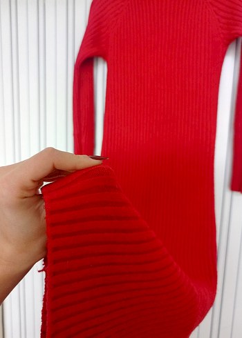 Kırmızı Uzun Kollu Triko Elbise - Görsel 5