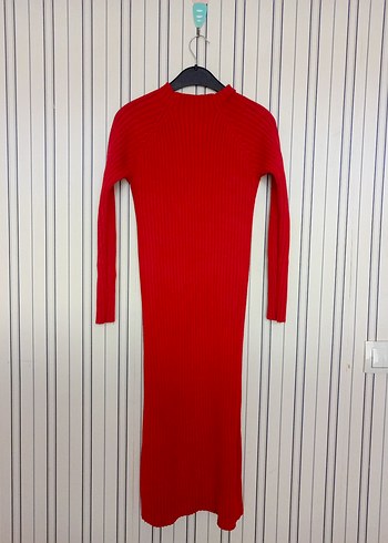 Kırmızı Uzun Kollu Triko Elbise - Görsel 2