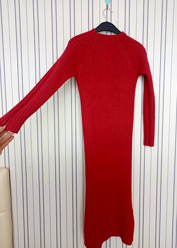 Kırmızı Uzun Kollu Triko Elbise - Görsel 6
