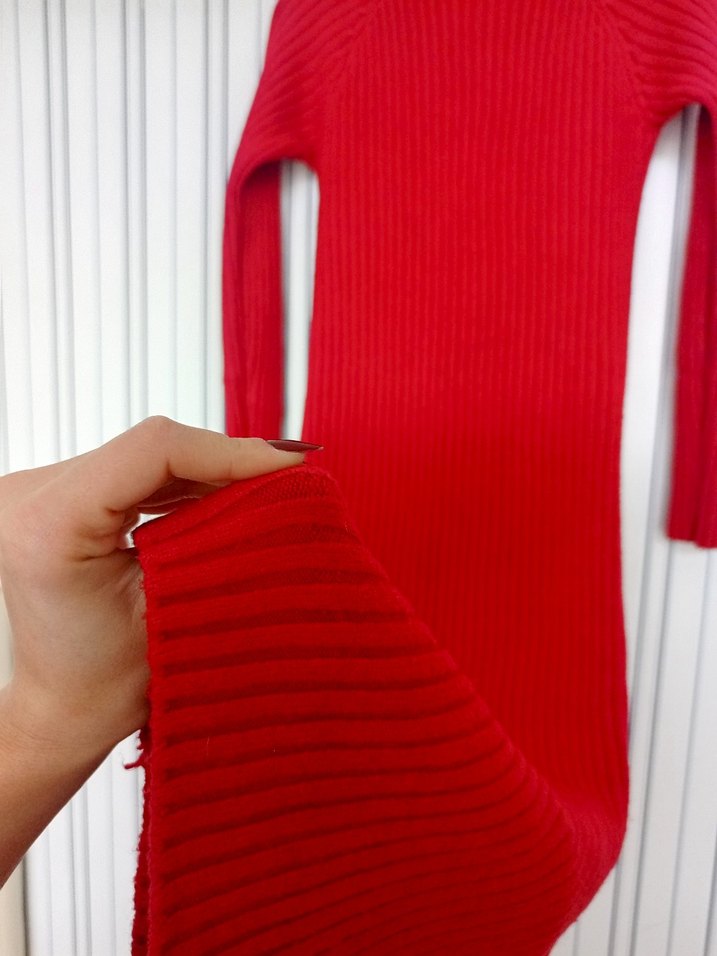 Kırmızı Uzun Kollu Triko Elbise - Görsel 5